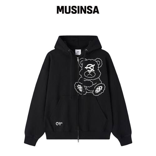 OY BIG DOLLY 连帽卫衣拉链款 - 黑色 MUSINSA韩国官网直邮进口