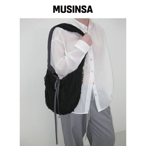 CACELE RIPPLE SHOULDER BAG, 黑色韩国官网直邮进口MUSINSA