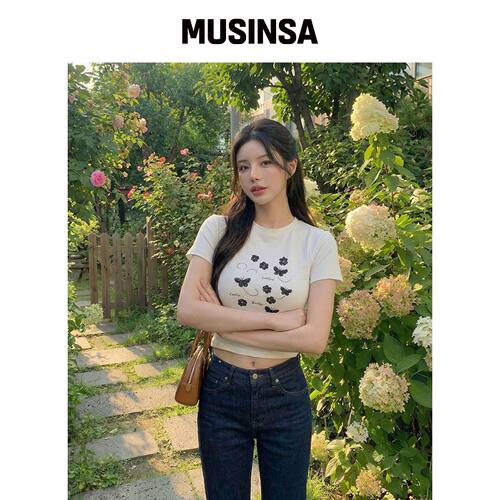 COSO CC 女款蝴蝶短款 T恤（白色）韩国官网直邮进口MUSINSA