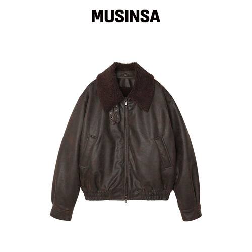 NOISE 复古水洗羊羔绒飞行夹克 - 棕色 MUSINSA韩国官网直邮进口