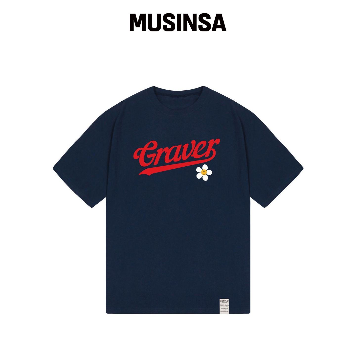 GRAVER [UNISEX]棒球logo花笑短袖T恤_深蓝色 MU韩国官网直邮进口