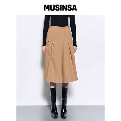 KIMZISU DOZI - Pinched Midi Skirt _ 米色 MUS韩国官网直邮进口