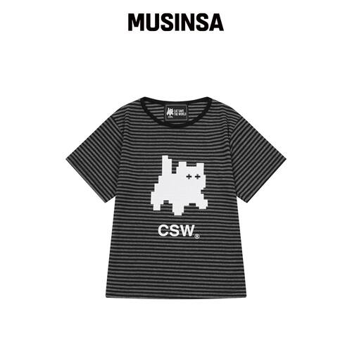 CATSAVETHEWORLD ROA 标志条纹短袖T恤 MUSINSA韩国官网直邮进口