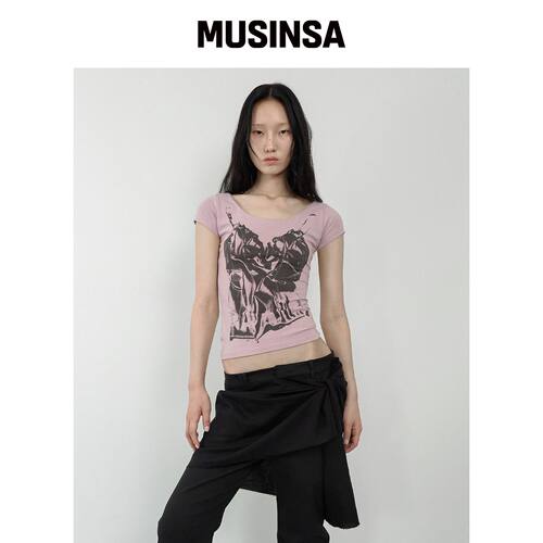 NACHE SLIP X-RAY PRINTED T-SHIRT DUSTY PINK 韩国官网直邮进口