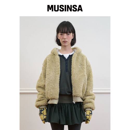 NOCONTENT 276. 蓬松拉链外套 _ 浅卡其色 MUSIN韩国官网直邮进口