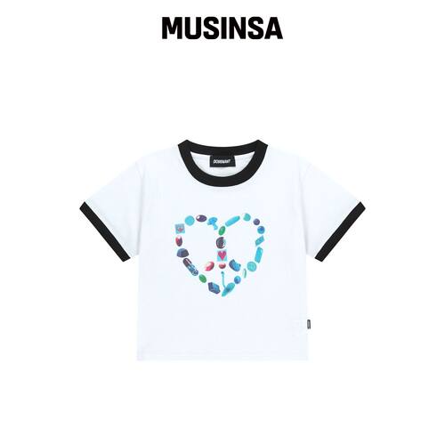 DOMINANT Ringer Crop T-Shirt (Heart Peace) M韩国官网直邮进口