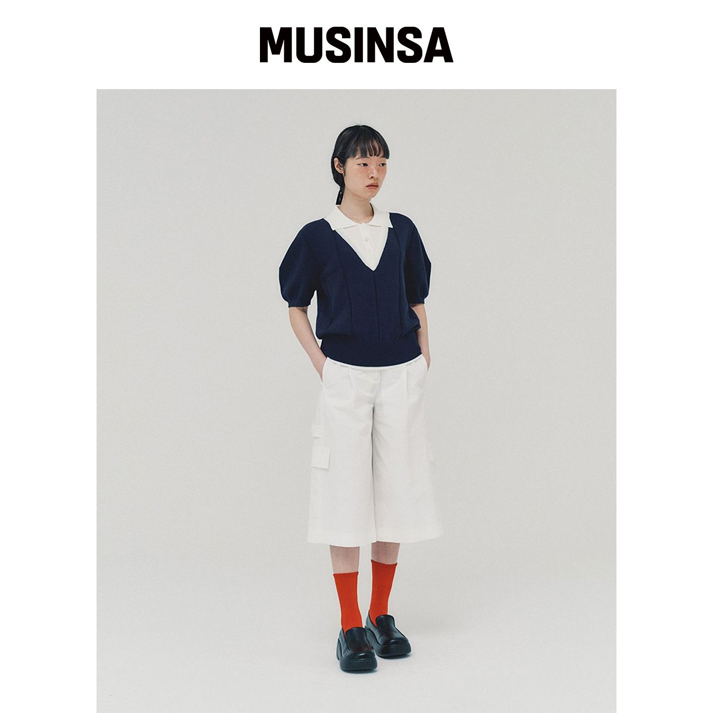 AHWE 分层Polo毛衣_NAVY MUSINSA韩国官网直邮进口