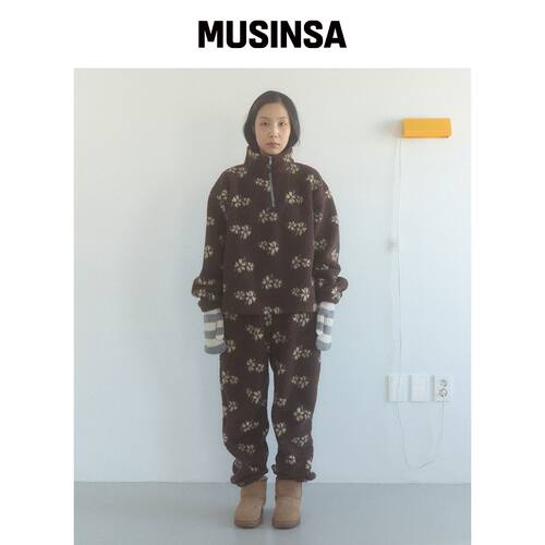 FUNFROMFUN 摇粒绒束脚裤，棕色 MUSINSA韩国官网直邮进口