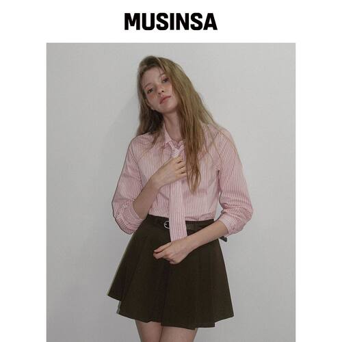 TWEE RINE 条纹针褶长袖衬衫（绑带套装） MUSIN韩国官网直邮进口