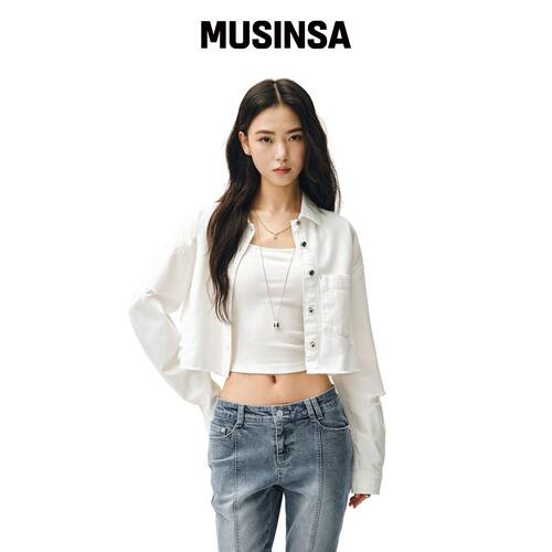 DECET WOMEN 裁剪破损牛仔衬衫 DCWSH004WHITE M韩国官网直邮进口