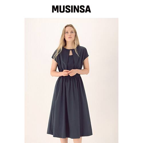 ACUD Front Cut Banding Dress _Charcoal韩国官网直邮进口