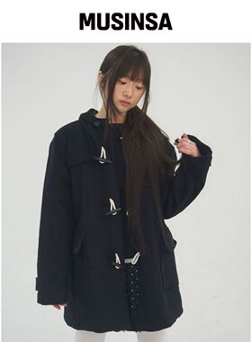 SOME PLACE 连帽混纺呢料大衣 [黑色] MUSINSA韩国官网直邮进口