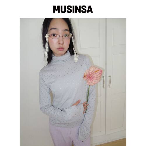 FUNFROMFUN 透视点点高领衫，灰色 MUSINSA韩国直邮官方正品
