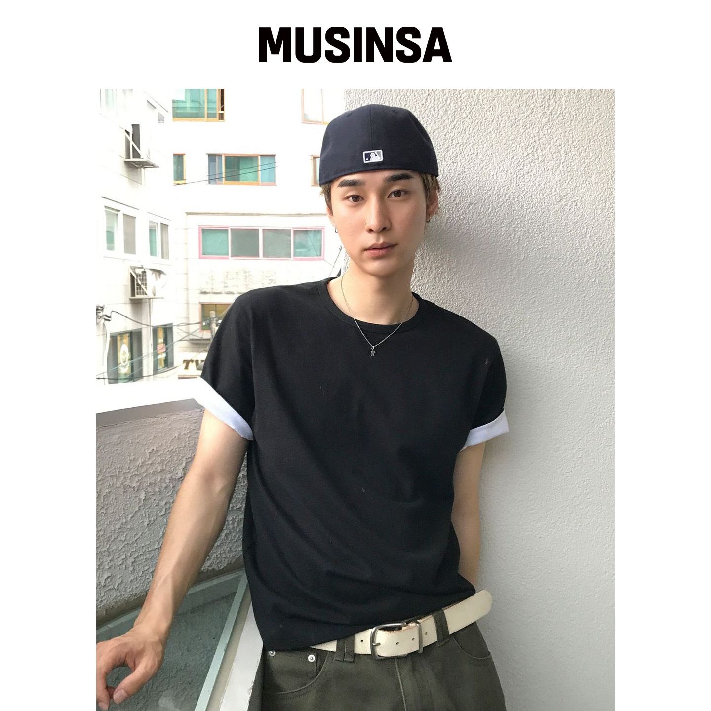 LEIRE KOLOR 彩色分层卷边T恤 [VLACK] MUSINSA韩国官网直邮进口图片