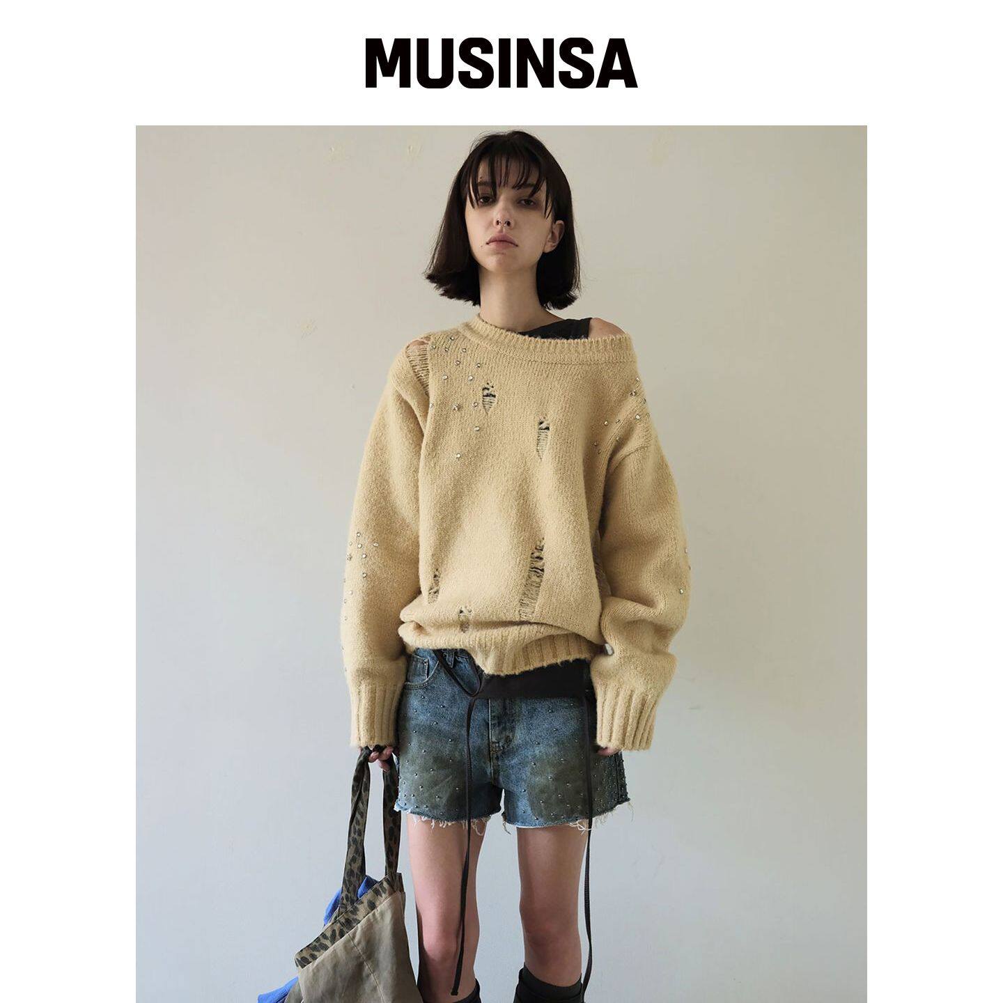 WKND PROJECT 铆钉破洞针织衫(黄色/米色) MUS韩国官网直邮进口