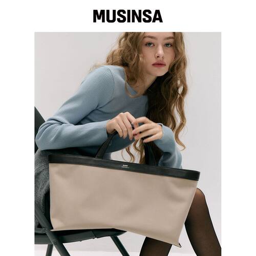 DUNST CANVAS LEATHER TOTE BAG_UDBA5E213_米色韩国官网直邮进口