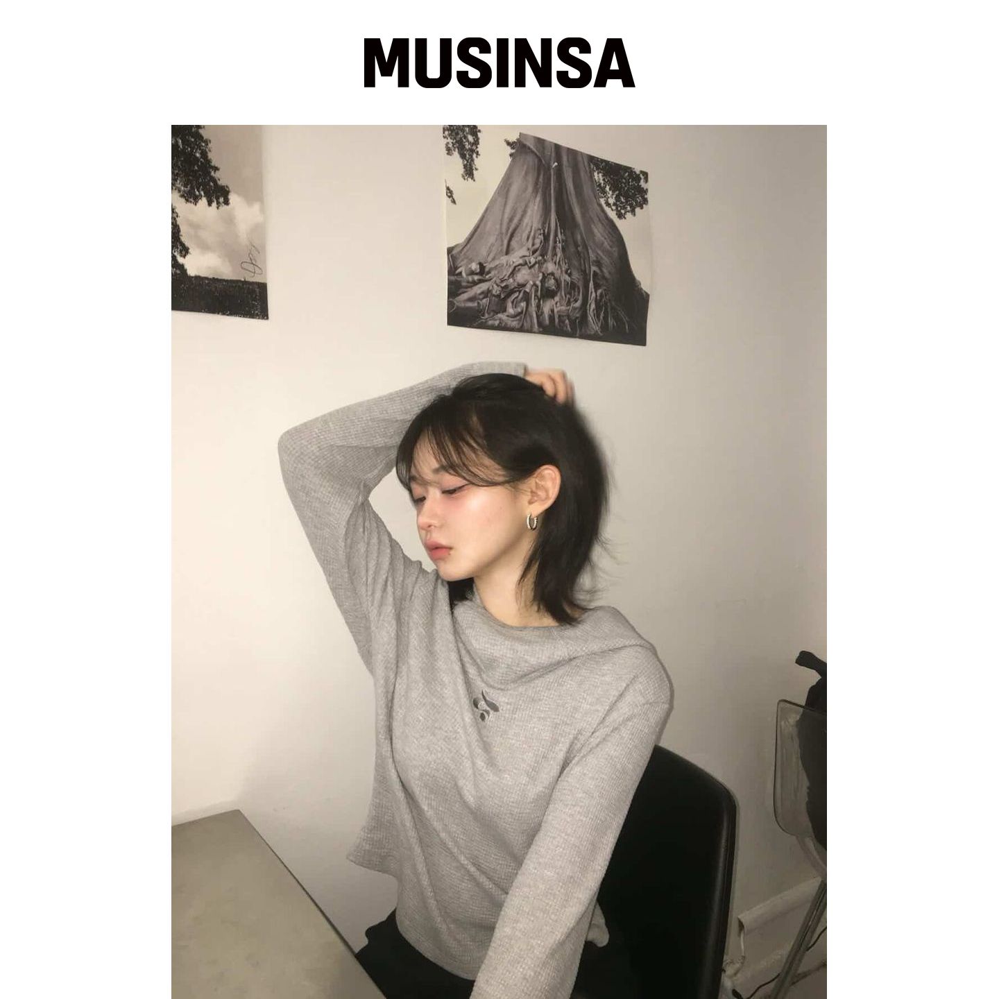 UPDRAFT 华夫棉混纺连帽卫衣[混合灰色] MUSINSA韩国官网直邮进口