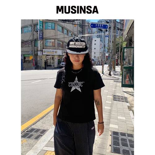 COSO (w)星星裂纹短袖T恤 (黑色)韩国官网直邮进口MUSINSA