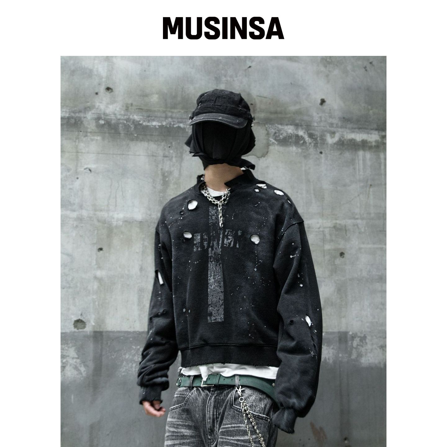 ROARINGRAD 交叉破洞卫衣衬衫 黑色 MUSINSA韩国官网直邮进口