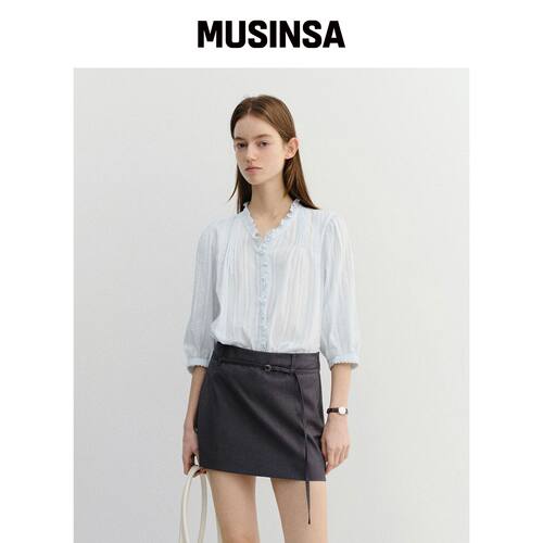 DUNST JANE FRILL BLOUSE_UDBL6B222_柔和蓝韩国官网直邮进口
