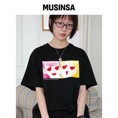WONDERVISITOR SS-Luvluv T恤 [黑色] MUSINSA韩国官网直邮进口