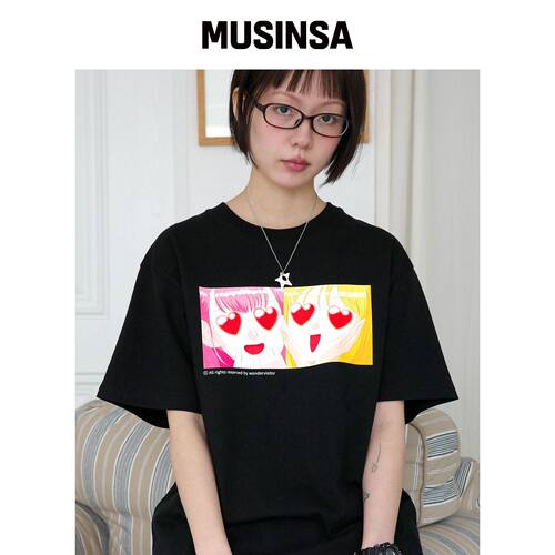 WONDERVISITOR SS-Luvluv T恤 [黑色] MUSINSA韩国官网直邮进口