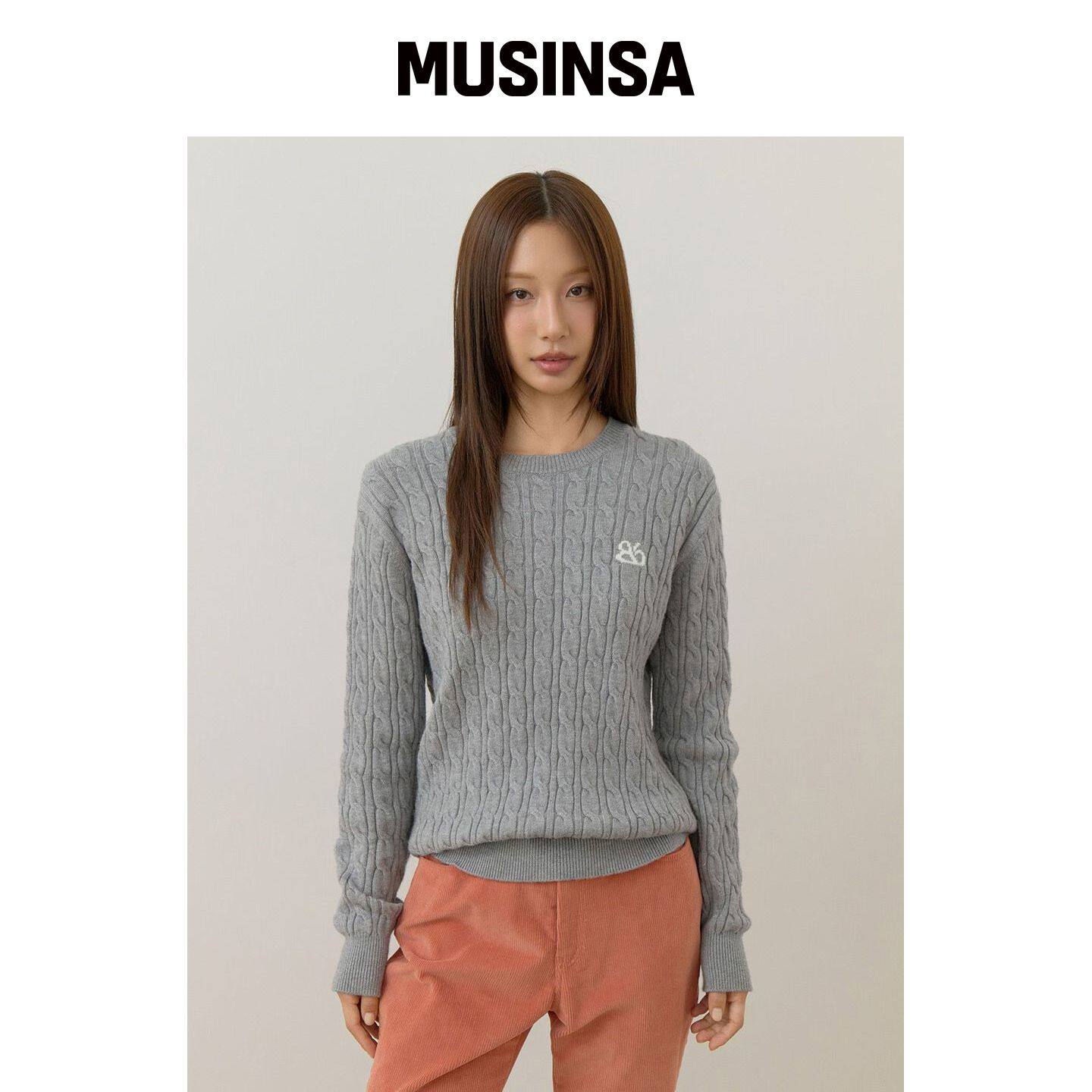 Bb' BENETTON 圆领砂锅锅针织 (Grey) MUSINSA韩国官网直邮进口