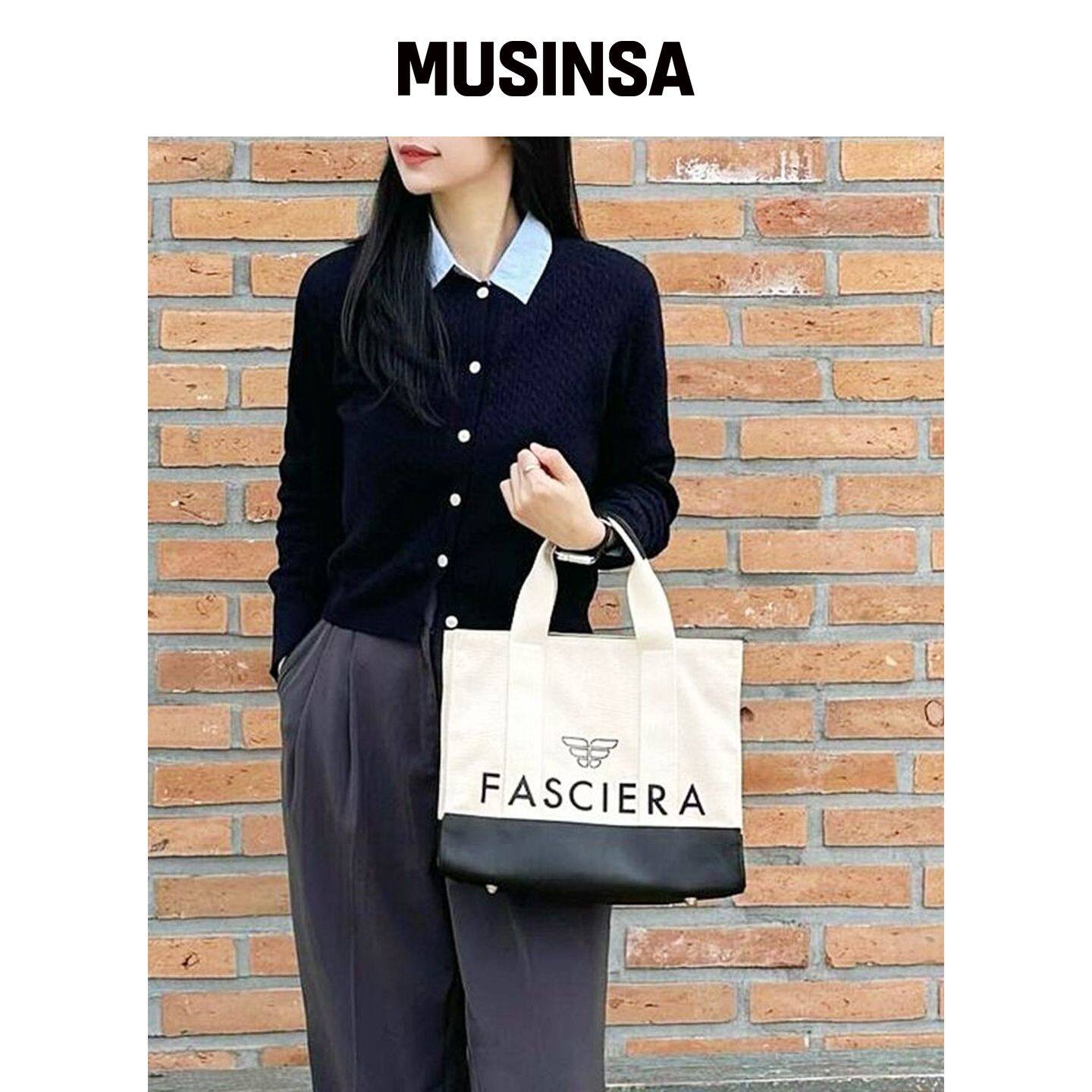 FASCIERA 经典皮革拼接方形托特包_ARIAS12 MUSI韩国官网直邮进口