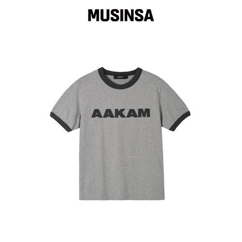 AAKAM 徽标贴布圆领上衣（灰色-炭灰色） MUSINS韩国官网直邮进口