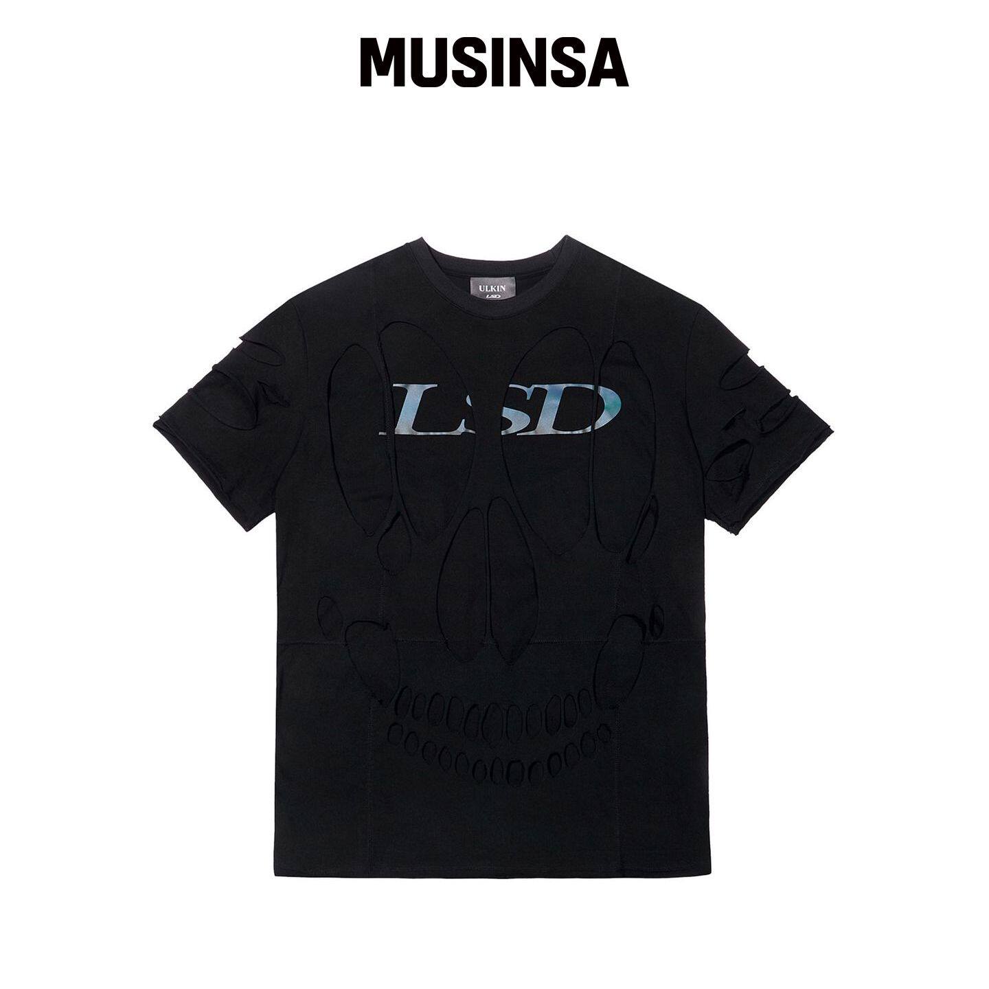 ULKIN [RUNWAY] 骷髅CUTOUT LOGO短袖T恤_黑色 M韩国官网直邮进口