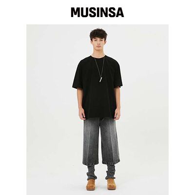 MOONSUN ESSENTIAL_UNISEX 菱形孔袖 T恤 [黑色]韩国官网直邮进口