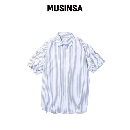 MASSNOUN 点线条纹反向抓绒衬衫 MSTST003-BL韩国官网直邮进口
