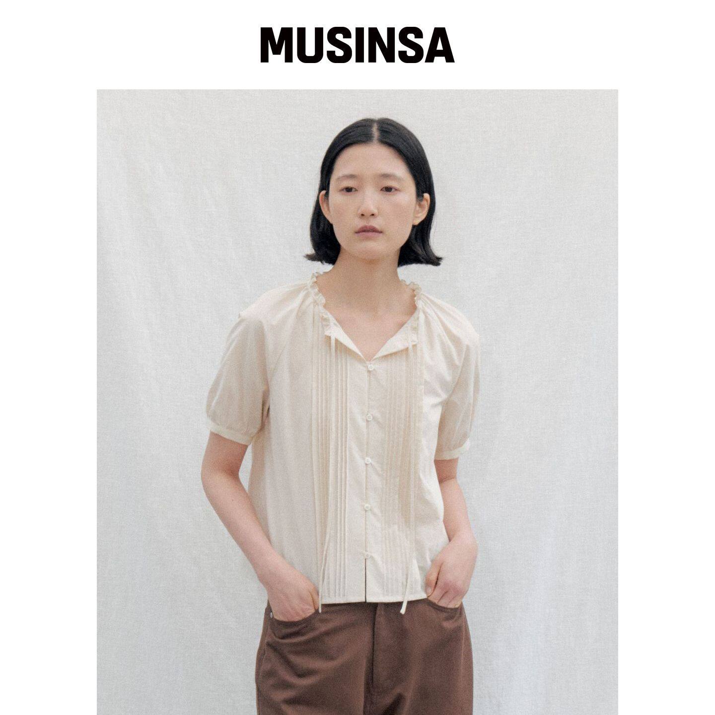 STEP AROUND 褶皱带袖半袖衬衫_浅米色 MUSINSA韩国直邮官方正品