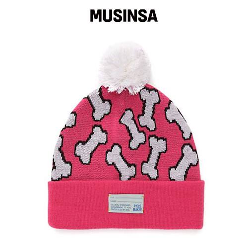 PIECE MAKER BONES POMPOM BEANIE (珊瑚色)韩国官网直邮进口