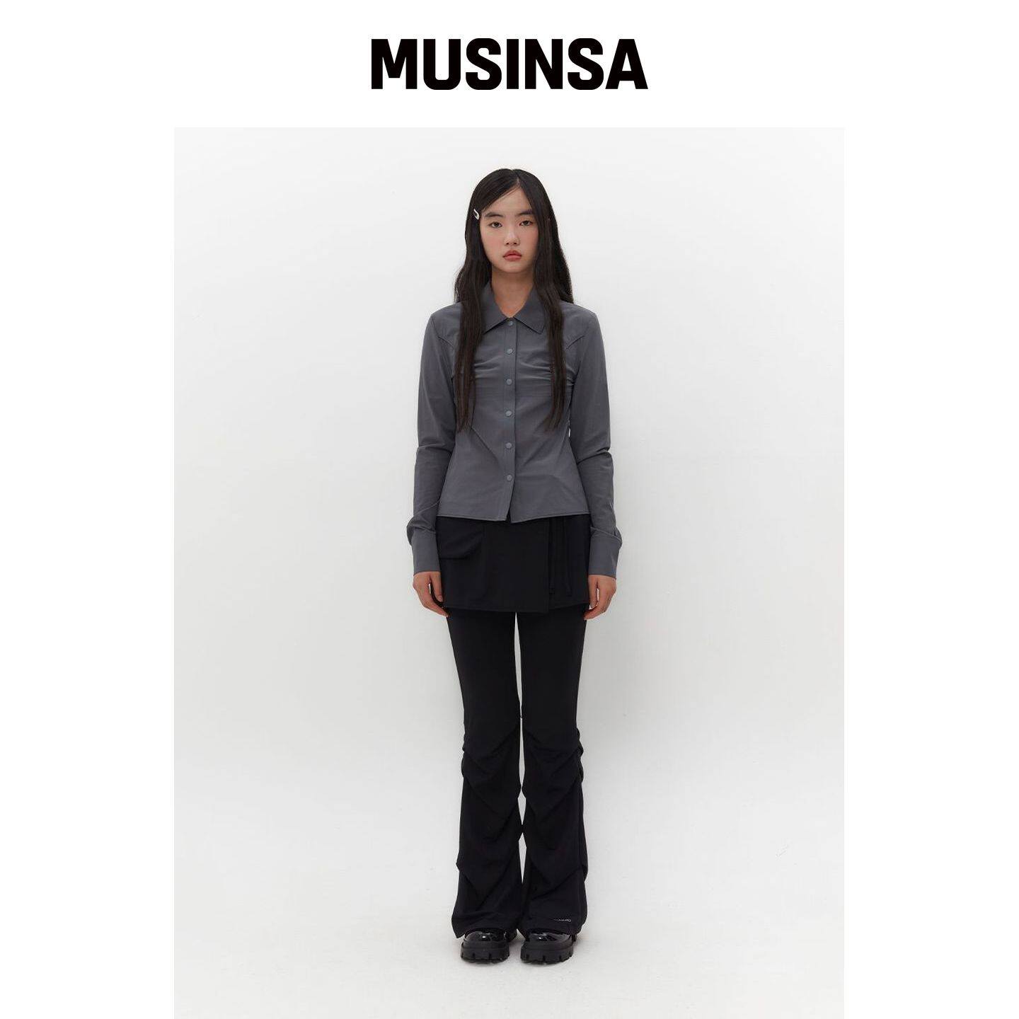 TUOMIO 抽褶修身衬衫(炭灰色) MUSINSA韩国官网直邮进口