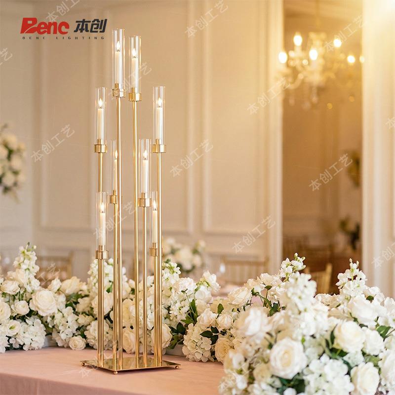 圣诞金色烛台婚礼舞台布置节节高路引蜡烛台结婚装饰摆件厂家