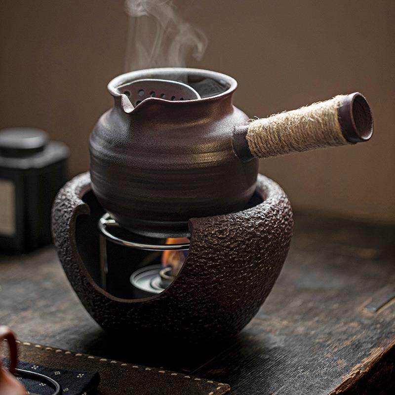 带盖侧把烤茶罐粗陶罐罐茶土陶公道杯煮茶器家用煮茶壶烤茶炉