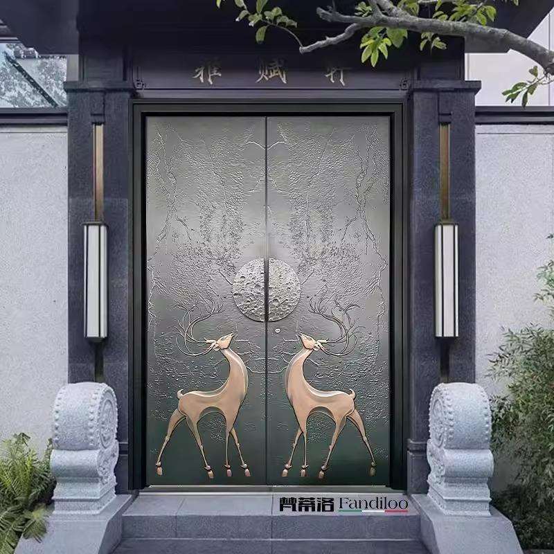 铸铝别墅大门双开门现代入户门对开农村自建房大门进户子母门