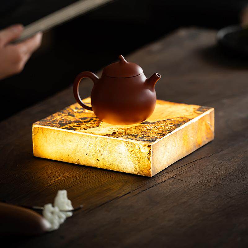 弥言创意发光壶承亚克力贴原石干泡盘方形小茶台茶室氛围灯茶壶垫