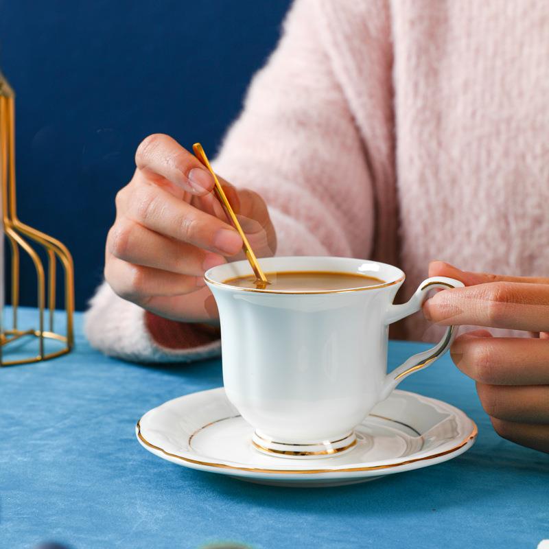 骨瓷咖啡杯碟套装带架子咖啡杯简约金边陶瓷欧式咖啡器具