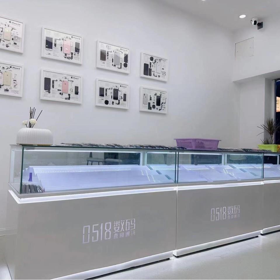 手机柜台新款商用珠宝饰产品转角柜靠墙烤漆铁柜透明玻璃展示柜台