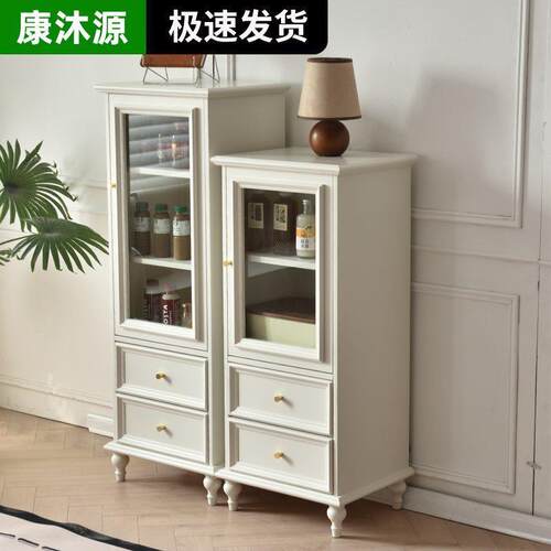 实木酒柜奶油风北欧客厅家用靠墙书柜电视边柜小户型储物柜落地柜