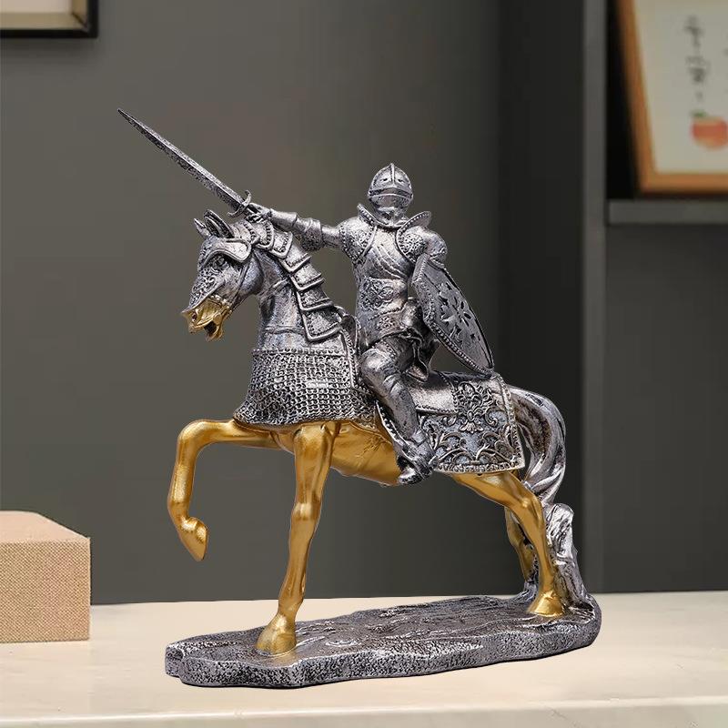 现货北欧胜利骑士创意树脂工艺品办公室装饰复古盔甲骑士摆件