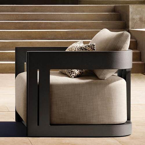 Patio sofa北欧设计师度假村酒店户外铝合金沙发 仿木色庭院沙发