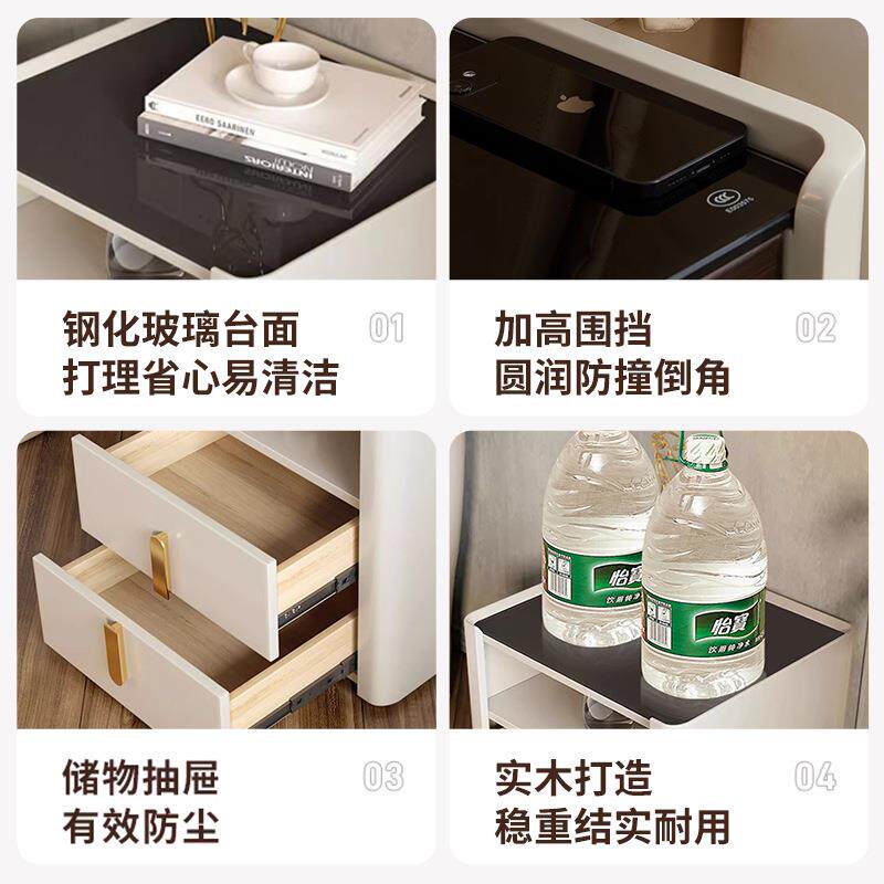 现代简约钢化玻璃床头柜意式极简家用床边柜多功能创意储物侧边柜