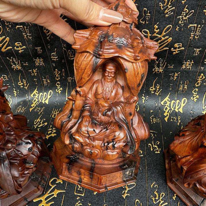 龙虎山雷焦枣木木雕道家三清像太上老君元始天尊摆件桌面供奉三面