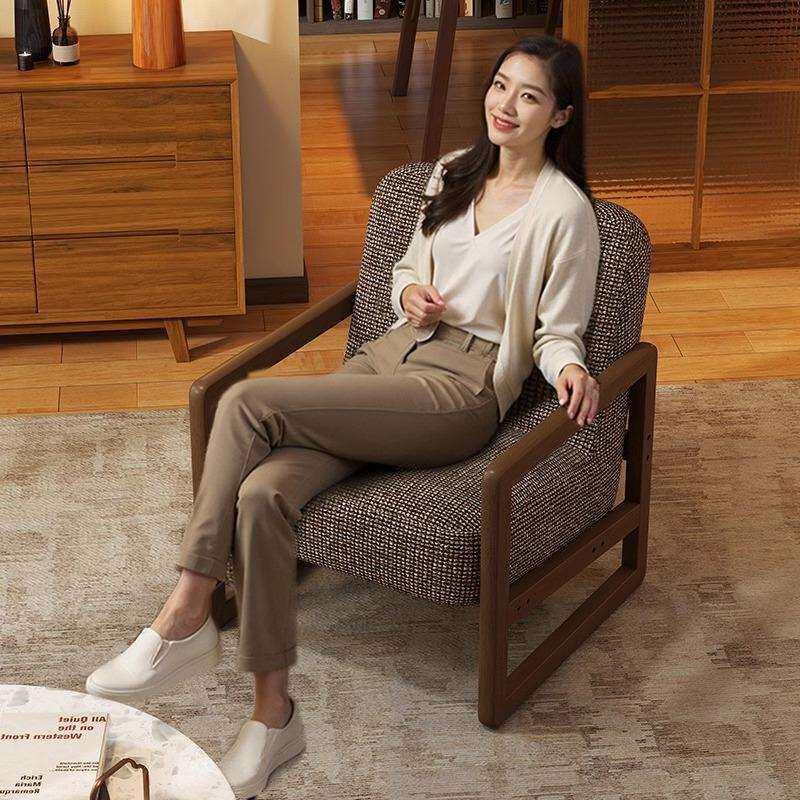 跨境实木休闲家用咖啡轻奢沙发椅客厅单人椅中古卧室复古椅子