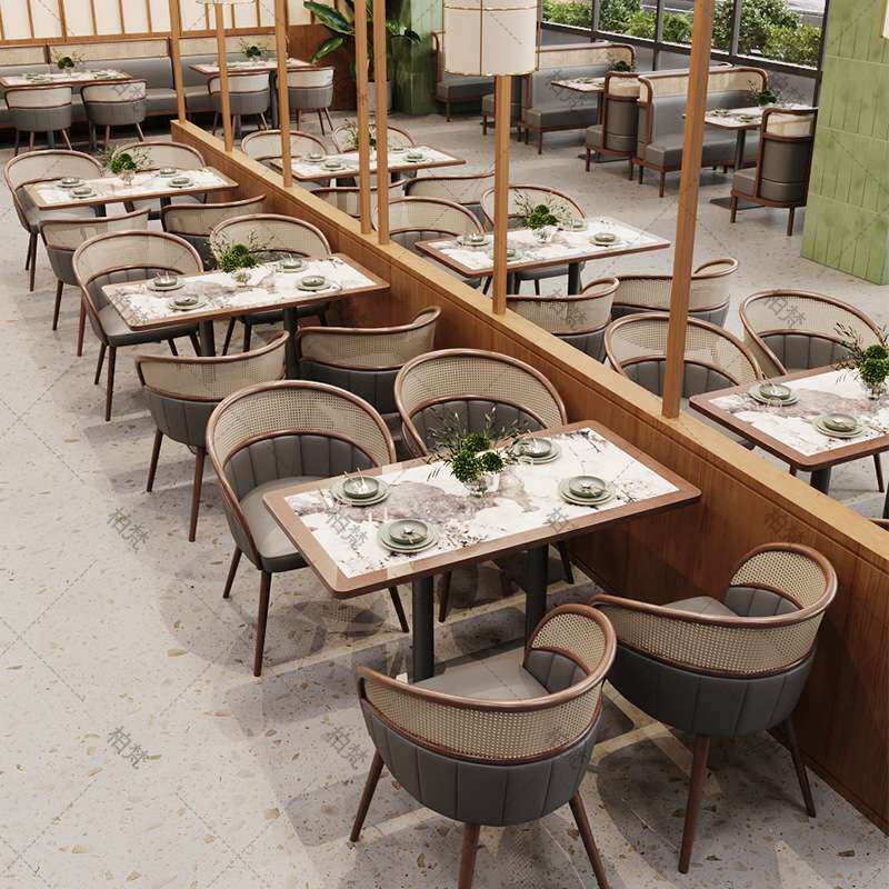 北欧茶餐厅卡座工业风面馆餐饮咖啡火锅烧烤店商用实木桌椅组合