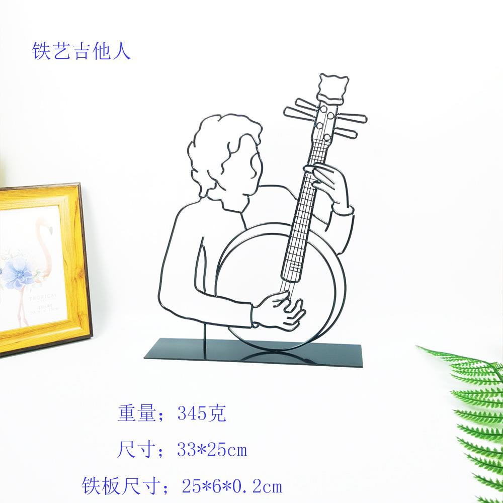 简约金属铁艺吉他人桌面摆件橱窗样板柜工艺品挂件墙饰品创意设计