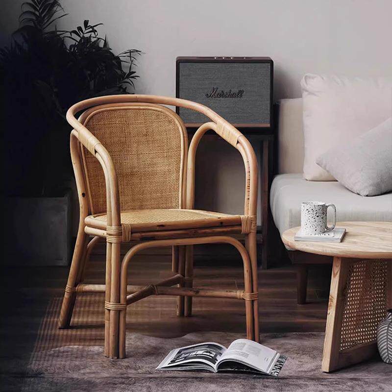 东南亚印尼天然藤椅简约阳台藤编休闲椅北欧藤条椅庭院真藤靠背椅